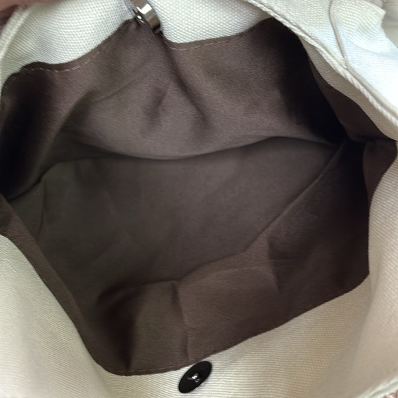Canvas Shoulder Bag/Tote Bag Cream/Ivory W/Brown Lining 3 Compartments - Picture 6 of 9